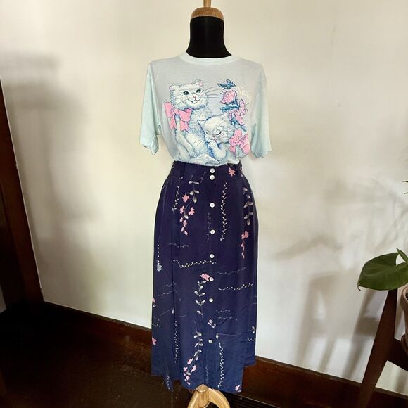 80s/90s Vintage Graphic Cat T-Shirt Pastel Kawaii Kitten | Made in USA - Picture 2 of 14